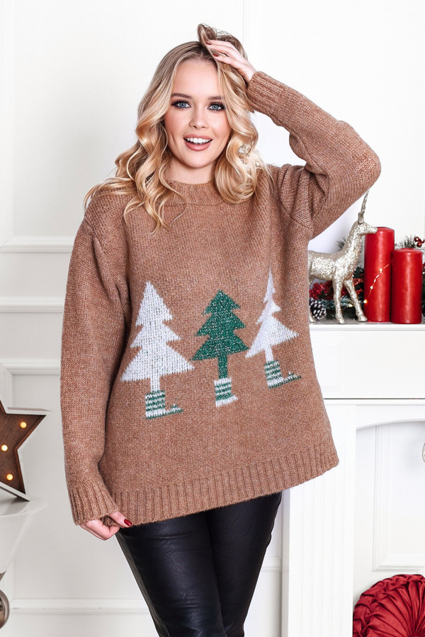 Świąteczny sweter z choinką Karmel