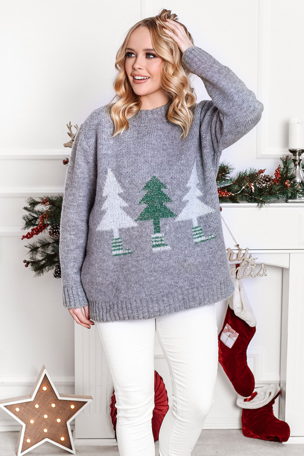 Świąteczny sweter z choinką Ciemny Szary