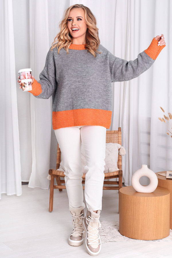 Krótki sweter z kontrastową oblamówką Pomarańcz 1