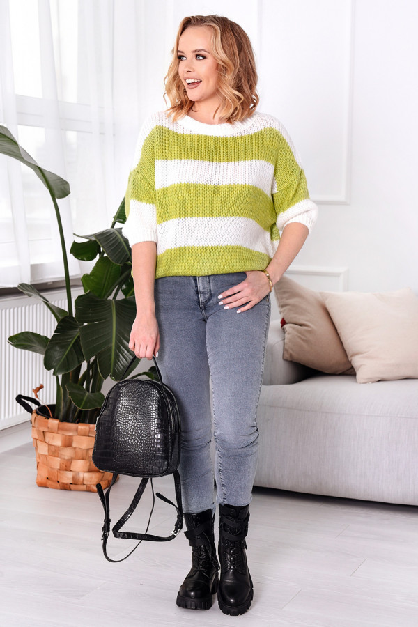 Krótki sweter w paski Gabi limonkowo-ecru