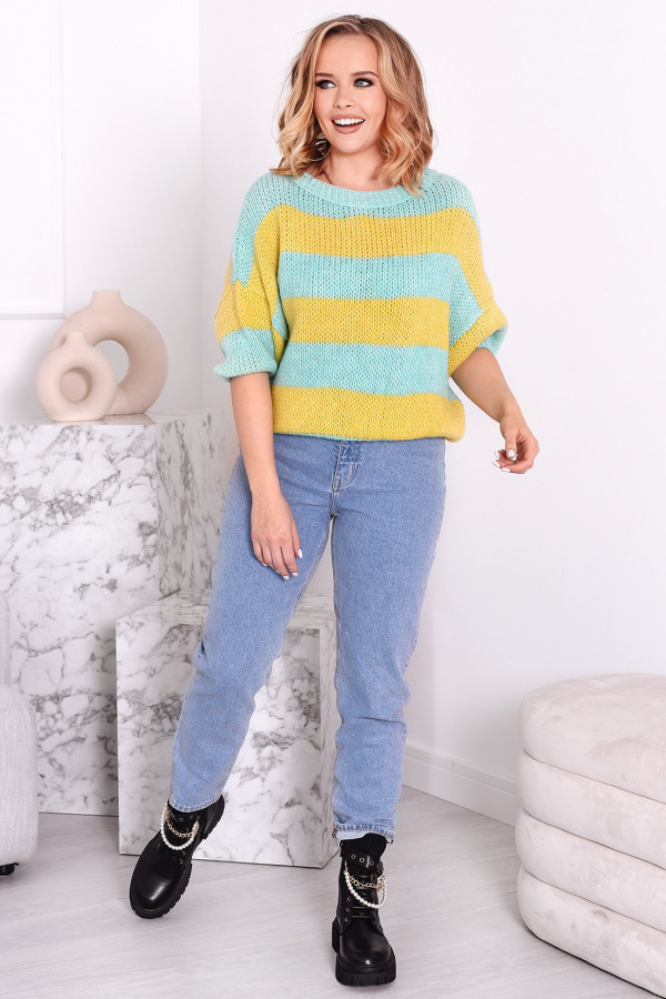 Krótki sweter w paski Gabi seledynowo-cytrynowy