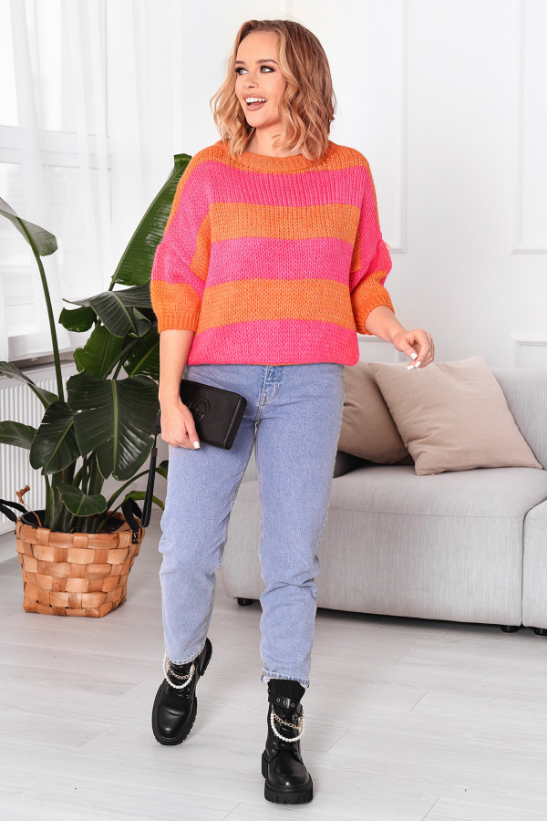Krótki sweter w paski Gabi pomarańczowo-fuksjowy