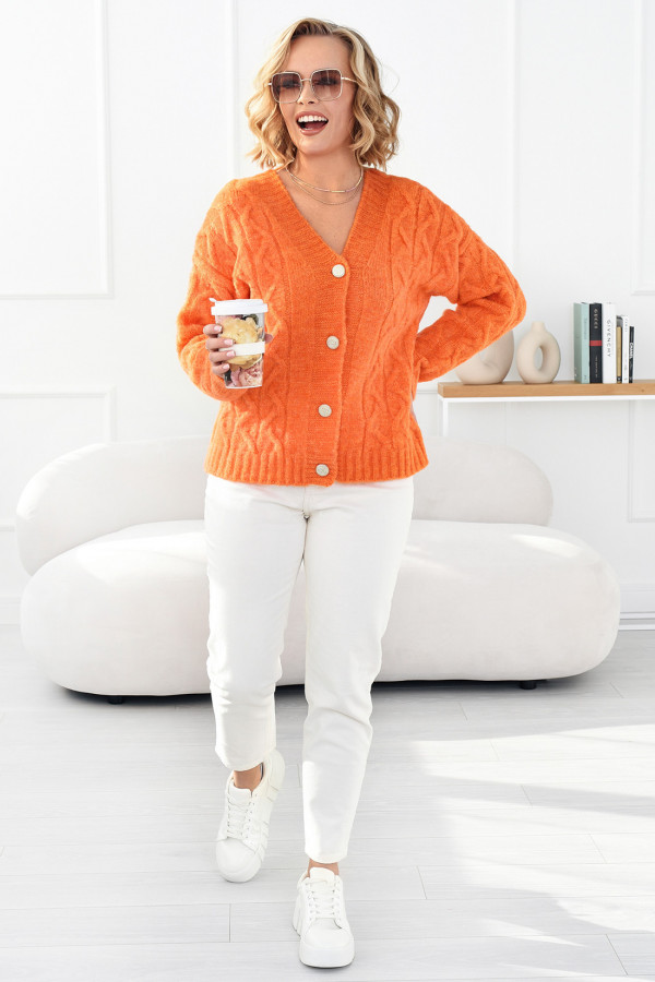 Krótki sweter z ozdobnym splotem Tamika Pomarańcz