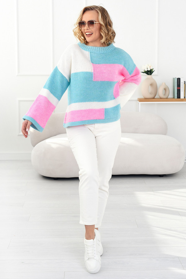 Kolorowy sweter Emilia niebo-różowy 1