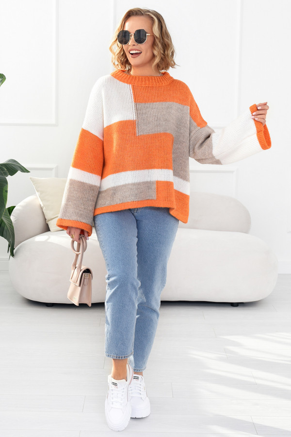 Kolorowy sweter Emilia pomarańczowo-beżowy