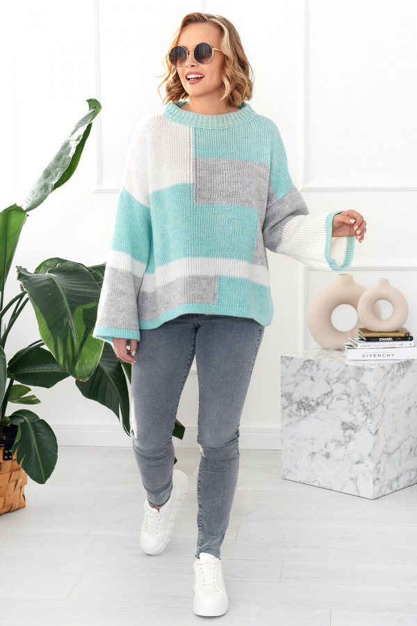 Kolorowy sweter Emilia seledynowo-szary
