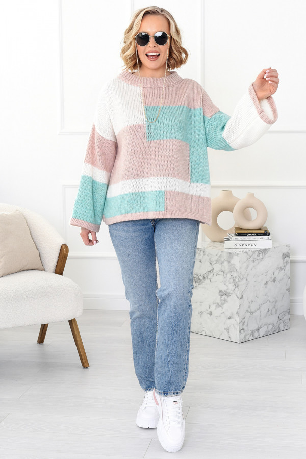 Kolorowy sweter Emilia różowo-ecru