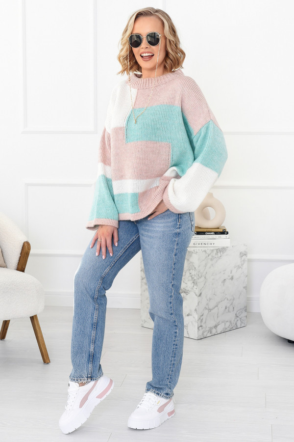 Kolorowy sweter Emilia różowo-ecru 1