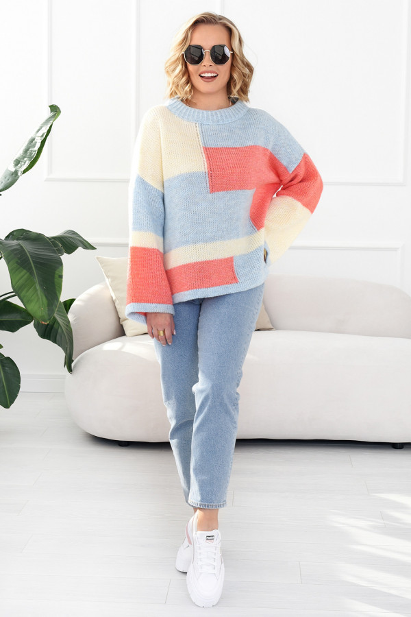 Kolorowy sweter Emilia błękitno-waniliowy