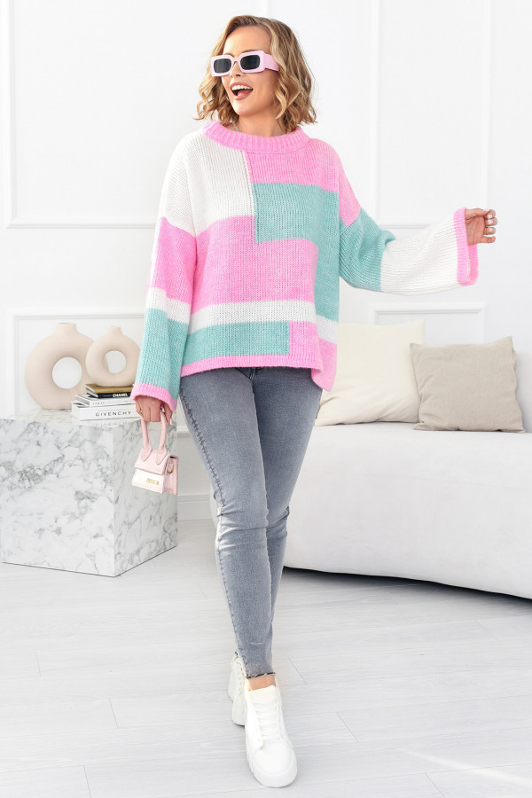 Kolorowy sweter Emilia baby róż-ecru