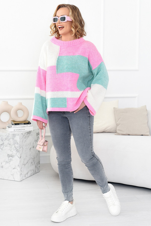 Kolorowy sweter Emilia baby róż-ecru 1