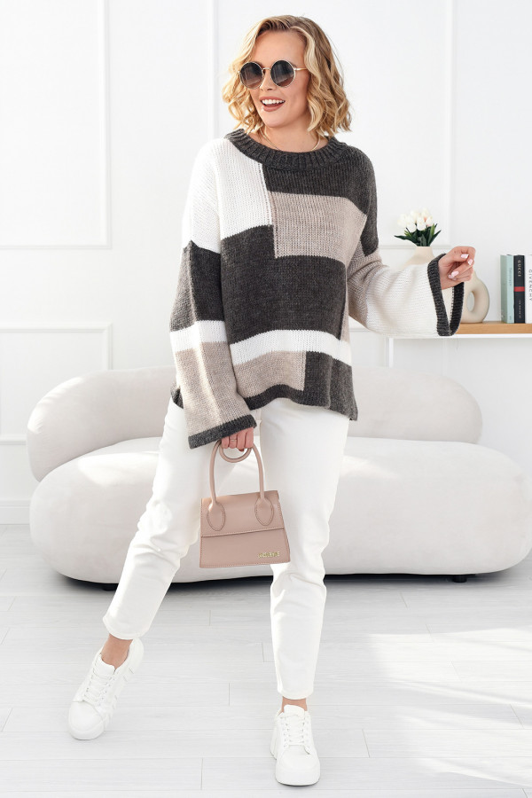 Kolorowy sweter Emilia brąz-ecru