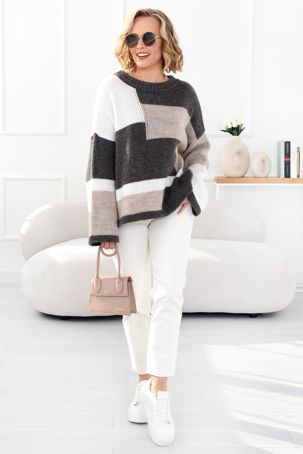 Kolorowy sweter Emilia brąz-ecru 1