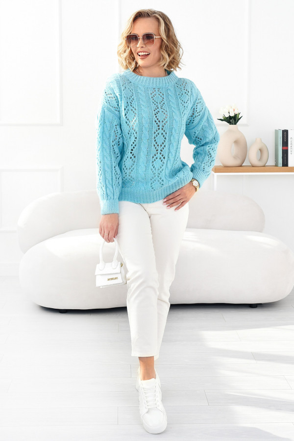 Krótki ażurowy sweter Ela Niebo