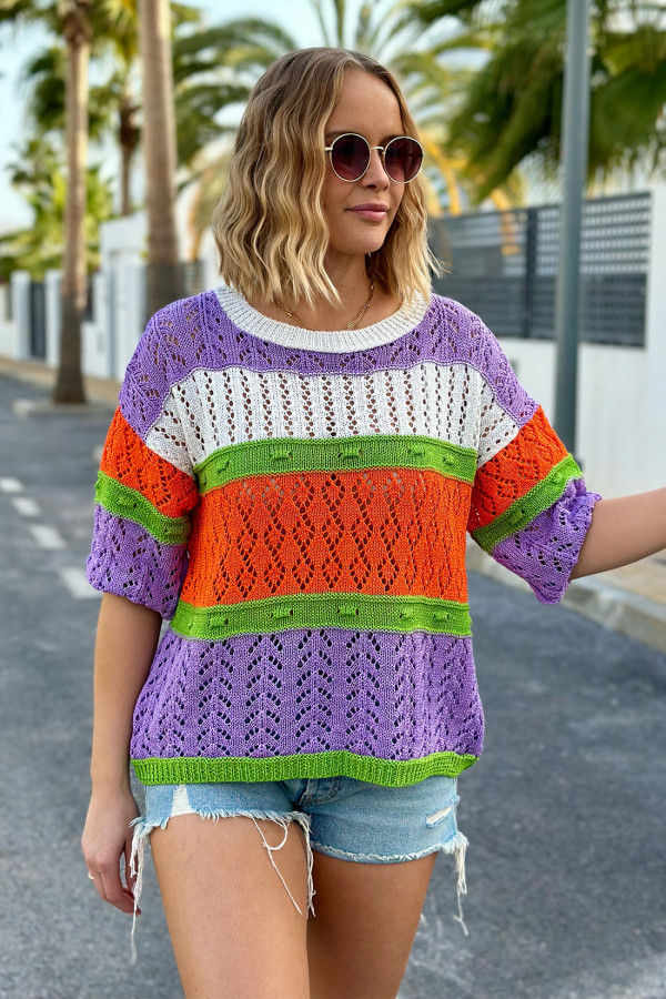 Lekki ażurowy sweter Enjoy liliowo-ecru 2