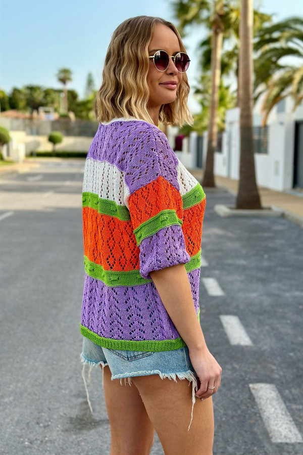 Lekki ażurowy sweter Enjoy liliowo-ecru 3