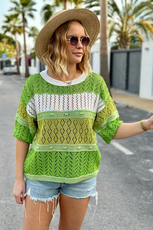 Lekki ażurowy sweter Enjoy zielono-ecru 3