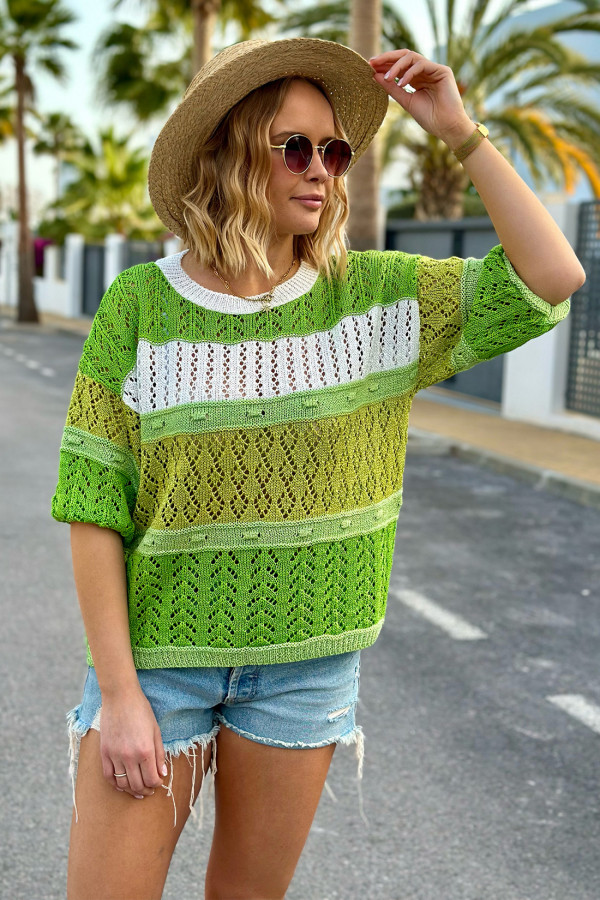 Lekki ażurowy sweter Enjoy zielono-ecru 1
