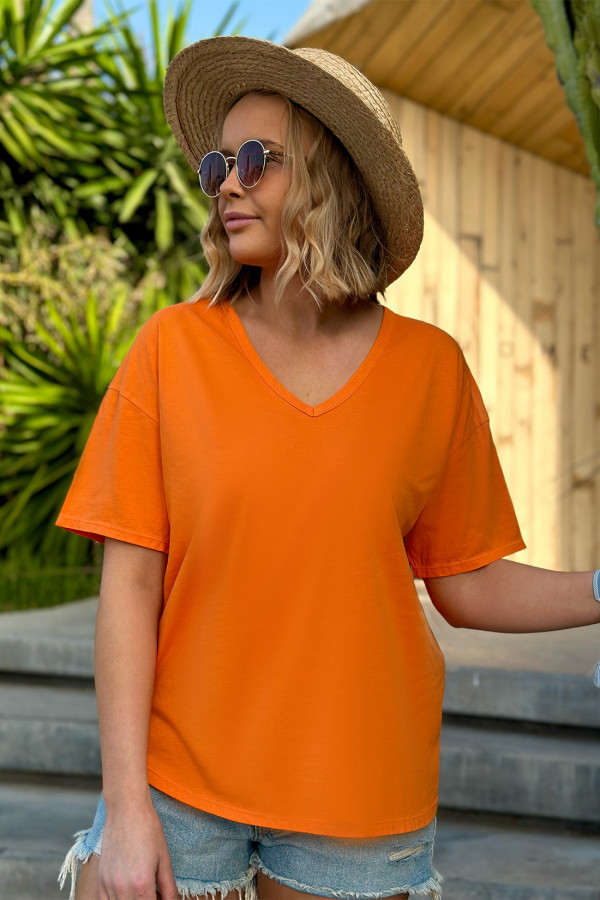 T-shirt V-neck Pomarańcz
