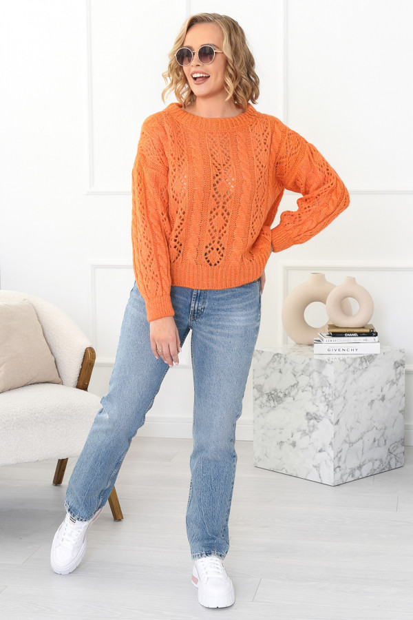 Krótki ażurowy sweter Ela Pomarańcz