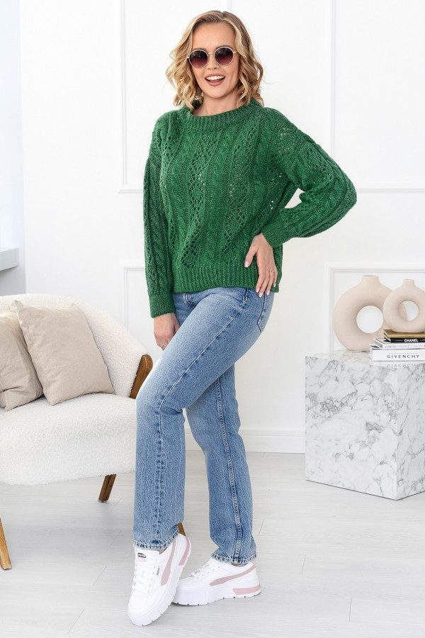 Krótki ażurowy sweter Ela Zielony