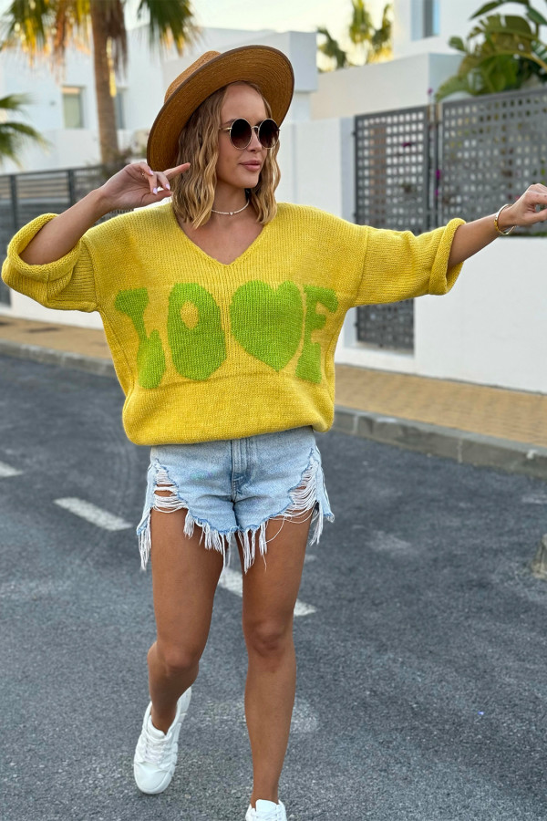 Sweter z napisem Love cytrynowo-limonkowy 3