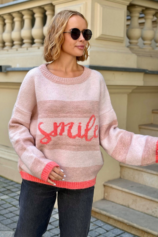 Sweter z napisem Smile Puder Róż 2