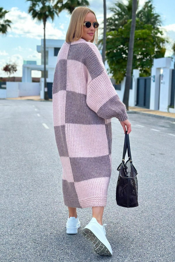 Długi kardigan oversize Agnes Kakao-puder róż 2