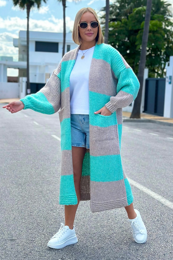 Długi kardigan oversize Agnes Seledyn-beż 3