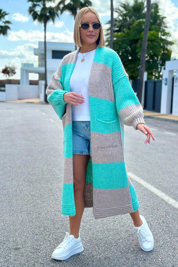 Długi kardigan oversize Agnes Seledyn-beż 4