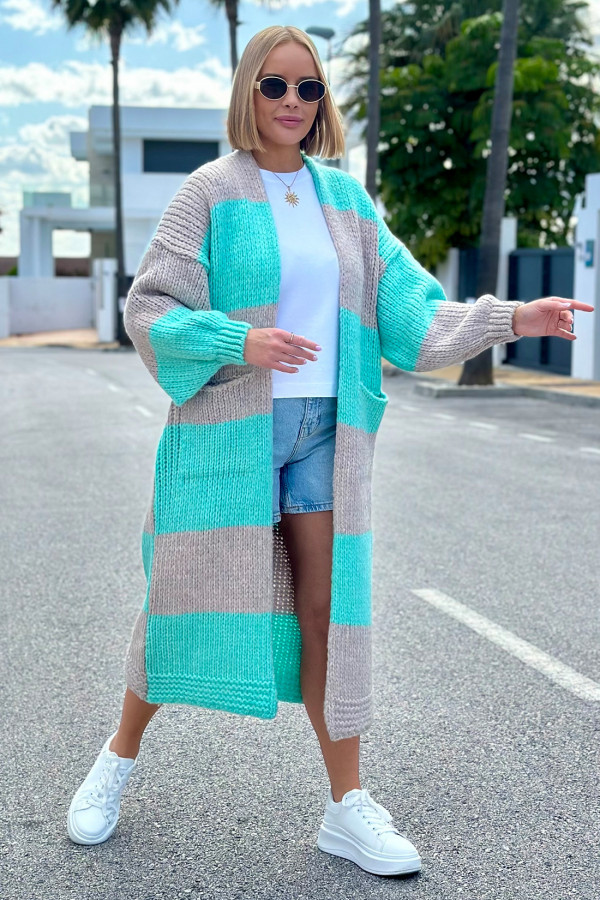 Długi kardigan oversize Agnes Seledyn-beż 5