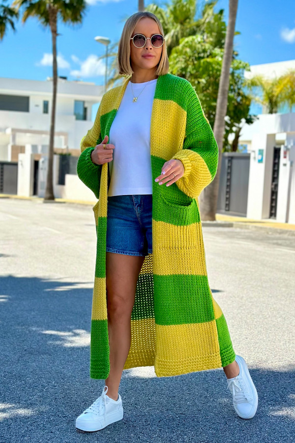 Długi kardigan oversize Agnes Trawa-cytryna 2