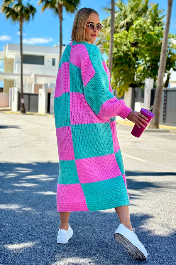 Długi kardigan oversize Agnes Baby róż-seledyn 1