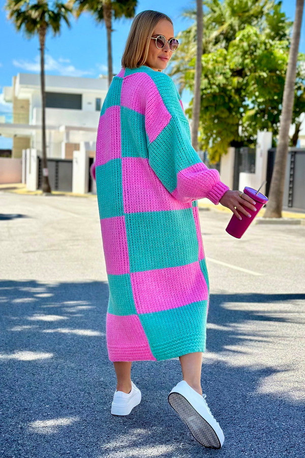 Długi kardigan oversize Agnes Baby róż-seledyn 6