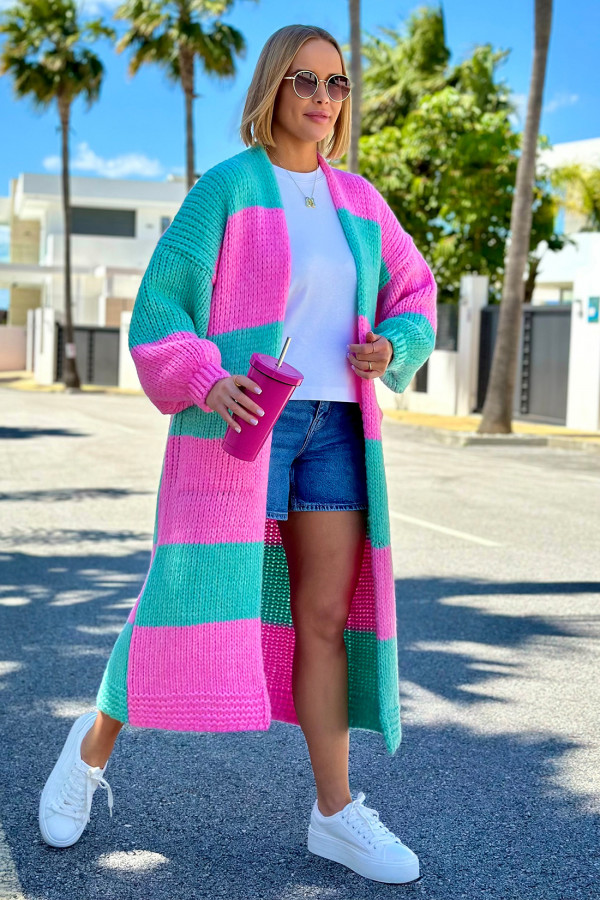 Długi kardigan oversize Agnes Baby róż-seledyn 7