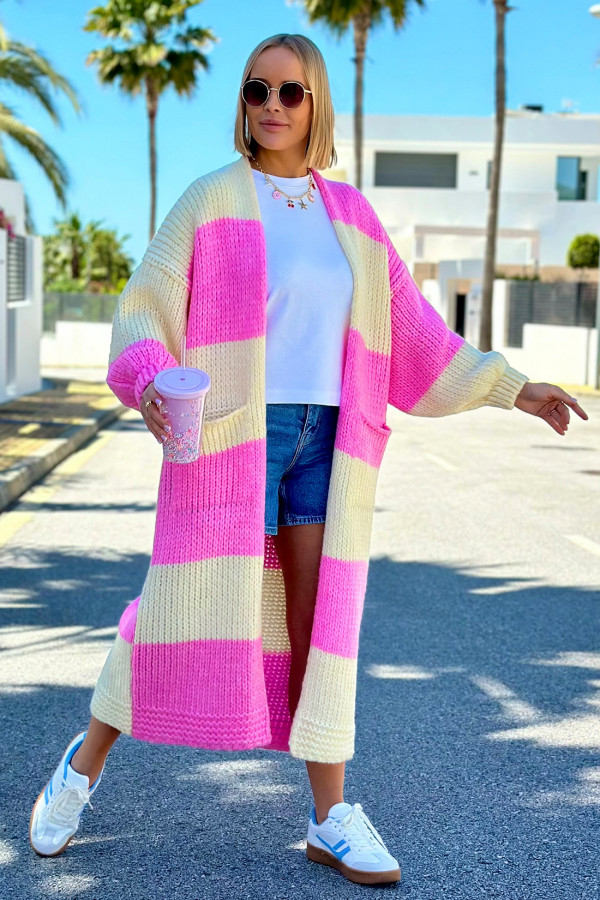 Długi kardigan oversize Agnes Baby róż-wanilia 5