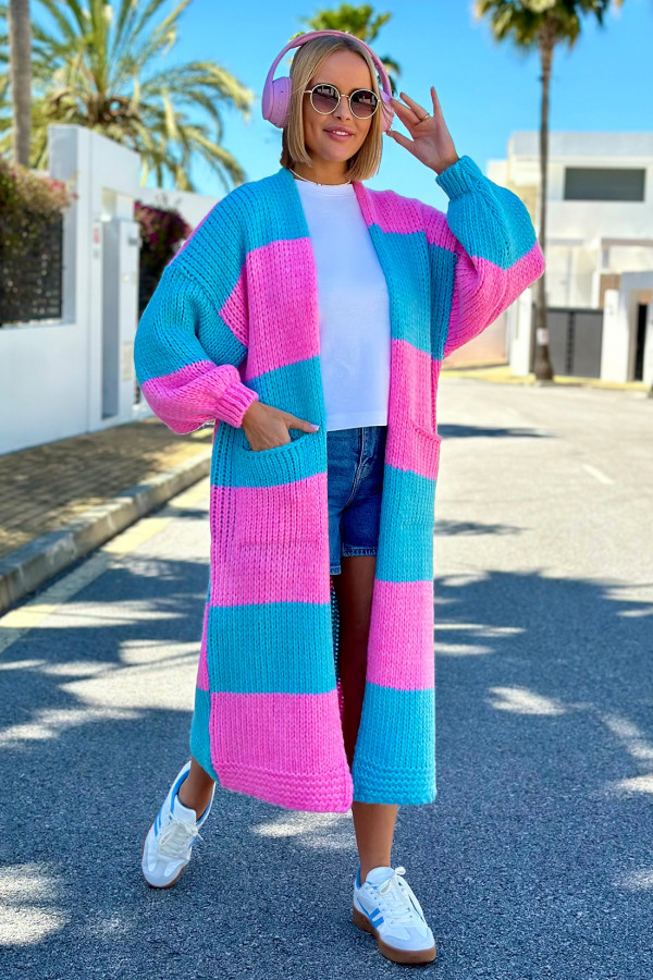 Długi kardigan oversize Agnes Baby róż-niebo 2