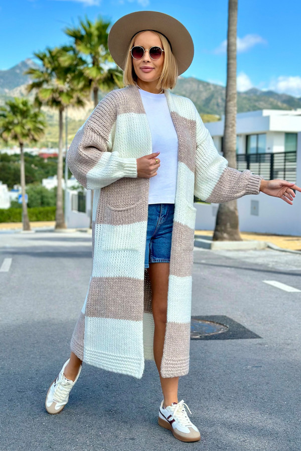 Długi kardigan oversize Agnes Ecru-beż 5
