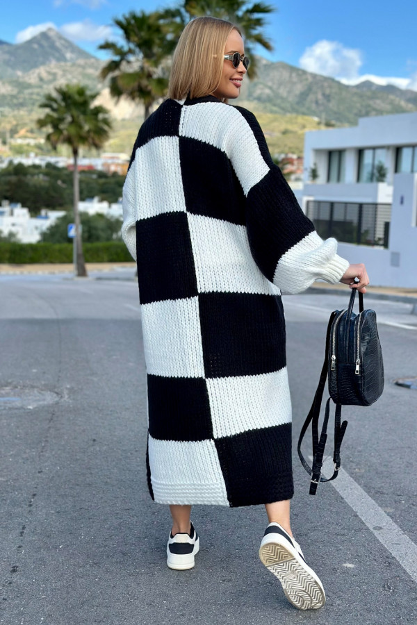 Długi kardigan oversize Agnes Ecru-czarny 5