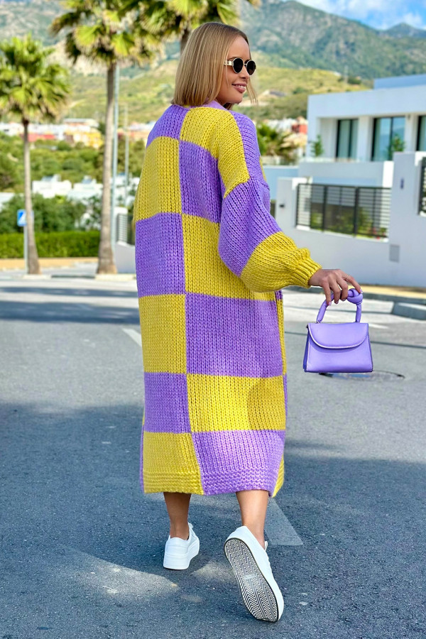 Długi kardigan oversize Agnes Cytryna-lila 1