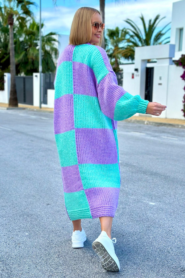 Długi kardigan oversize Agnes Seledyn-lila 1