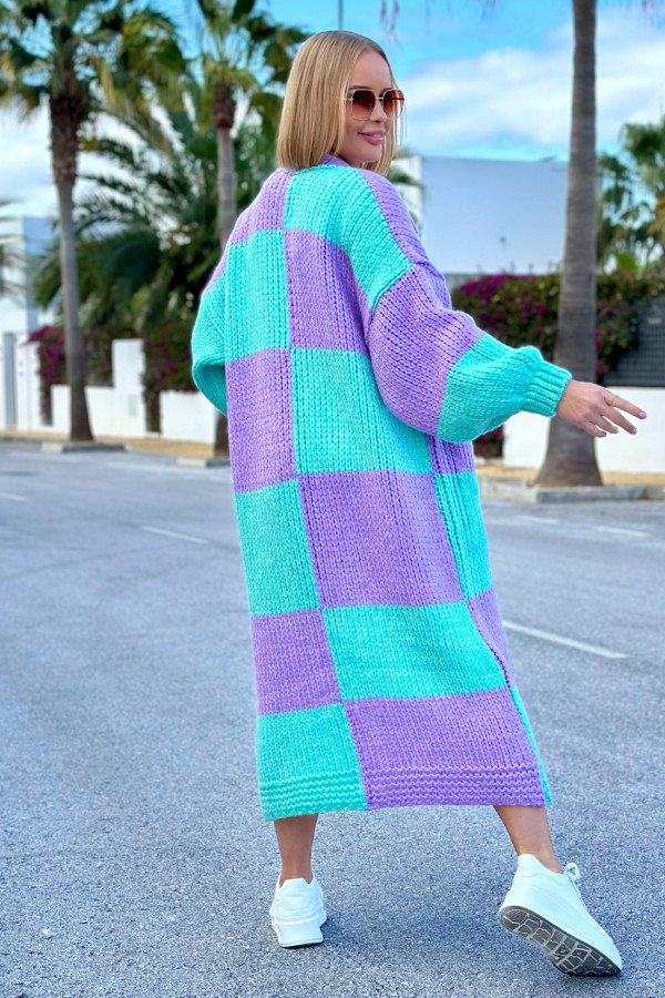 Długi kardigan oversize Agnes Seledyn-lila 3